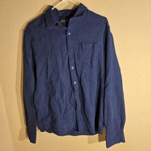 Line of Trade Frank Shirt Mens Large Blue Waffle Button Up Long Sleeve Cotton